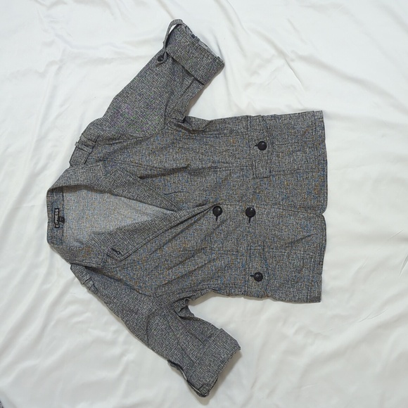 Express 3/4 Sleeve Tweed Look Cotton Blazer, Color Light Gray Size 12 - Picture 1 of 15
